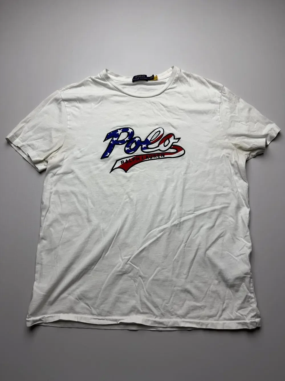 Polo Ralph Lauren Shirt Mens Large White USA Flag Polo Logo Graphic Tee Top